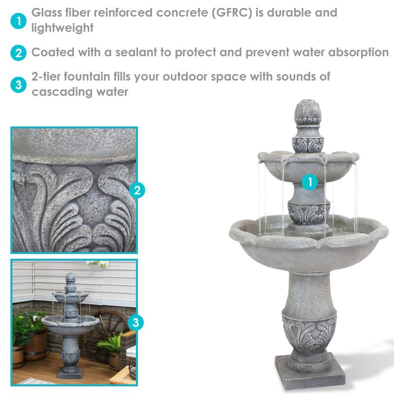 French Garden-Inspired 2-Tier Outdoor Water Fountain - Dusty Gray - 50"