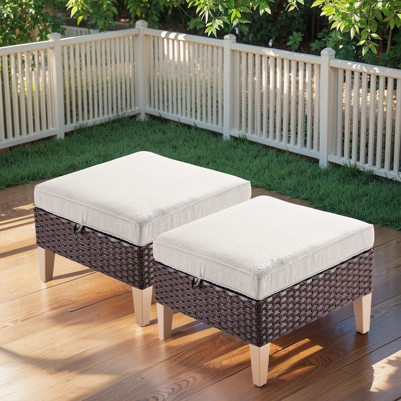 Gymojoy 2 Piece Patio Outdoor Ottomans with Soft Cushions Weather-resistance - Brown - Beige