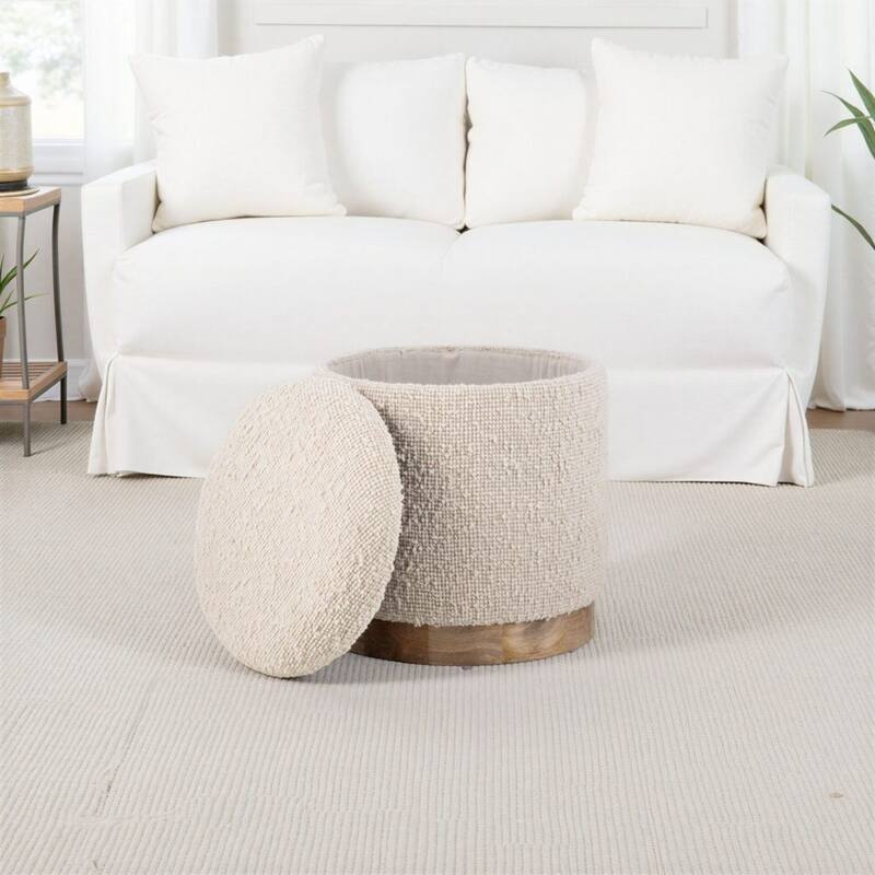 Handwoven Storage Ottoman with Rounded Wooden Base