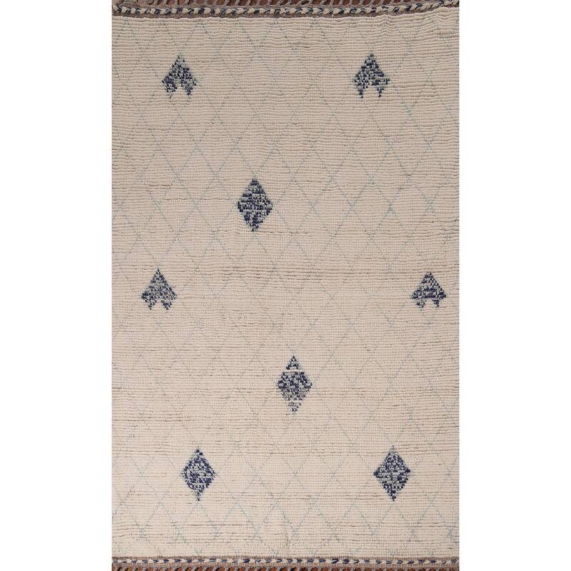 All-Over Trellis Moroccan Oriental Area Rug Hand-Knotted Wool Carpet - 5'0"x 8'5"
