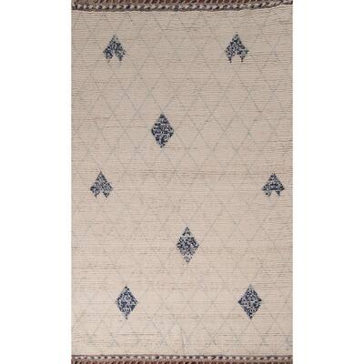All-Over Trellis Moroccan Oriental Area Rug Hand-Knotted Wool Carpet - 5'0"x 8'5"