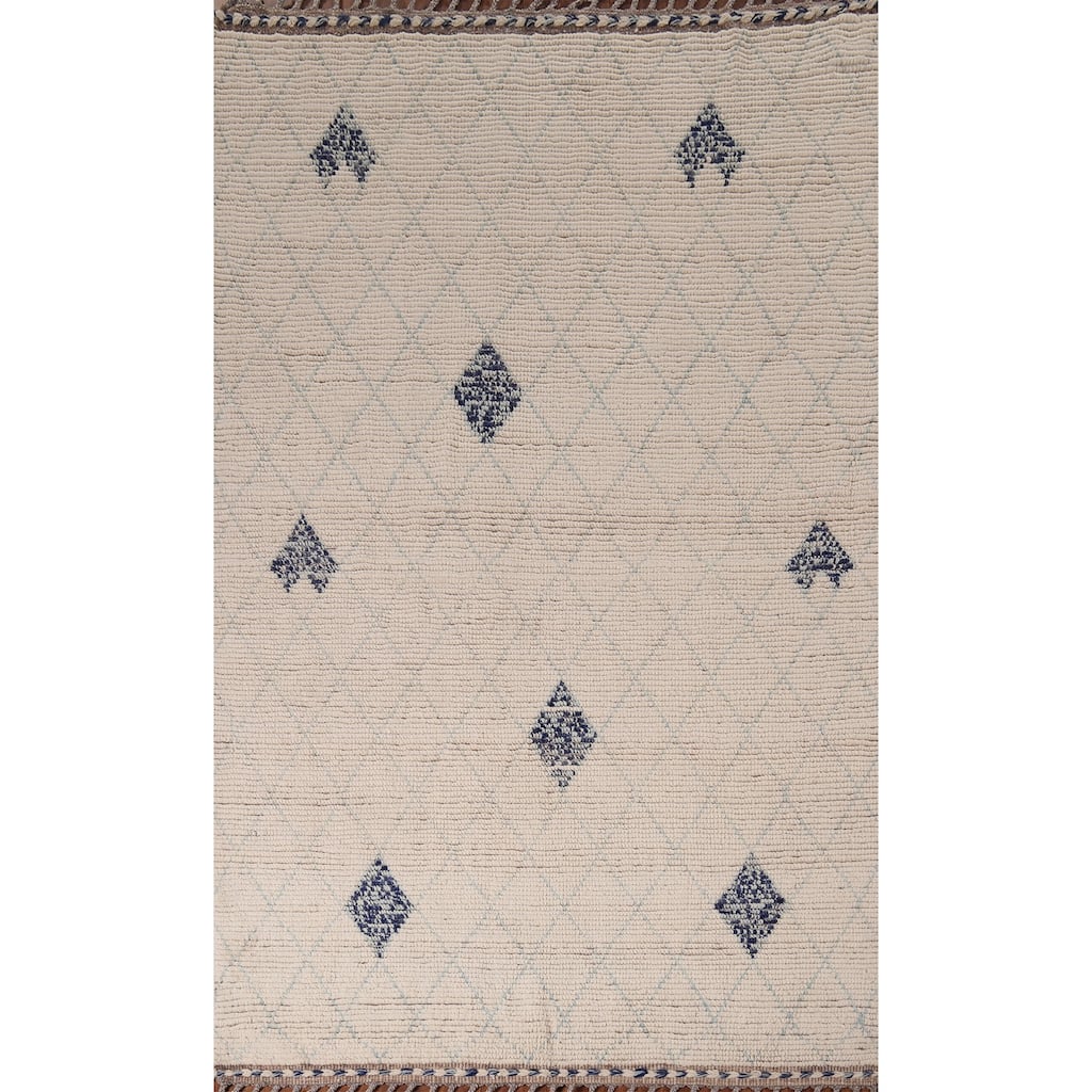 All-Over Trellis Moroccan Oriental Area Rug Hand-Knotted Wool Carpet - 5'0"x 8'5"