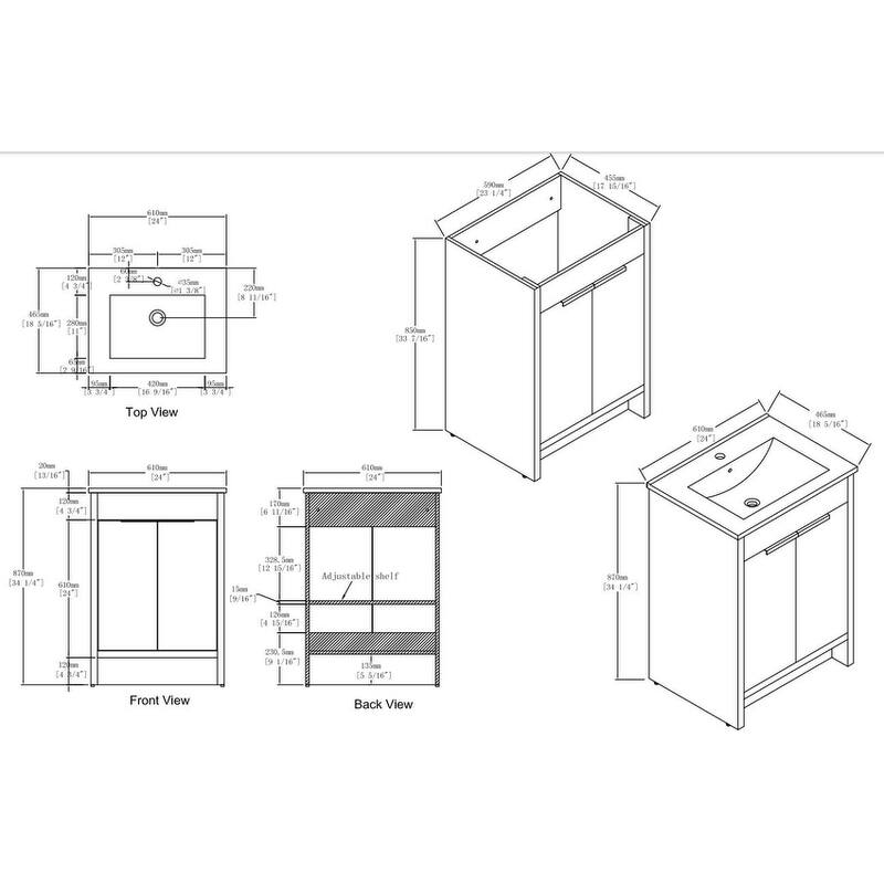 Malwee 24"/30"/36" FreeStanding Bathroom Vanity, Floor Stand Bathroom Vanity with Sink,Soft Close Door and Adjustable shelf