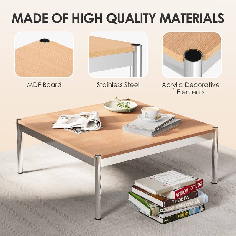 39inch Coffee Table Square Tea Table Polished Stainless Steel