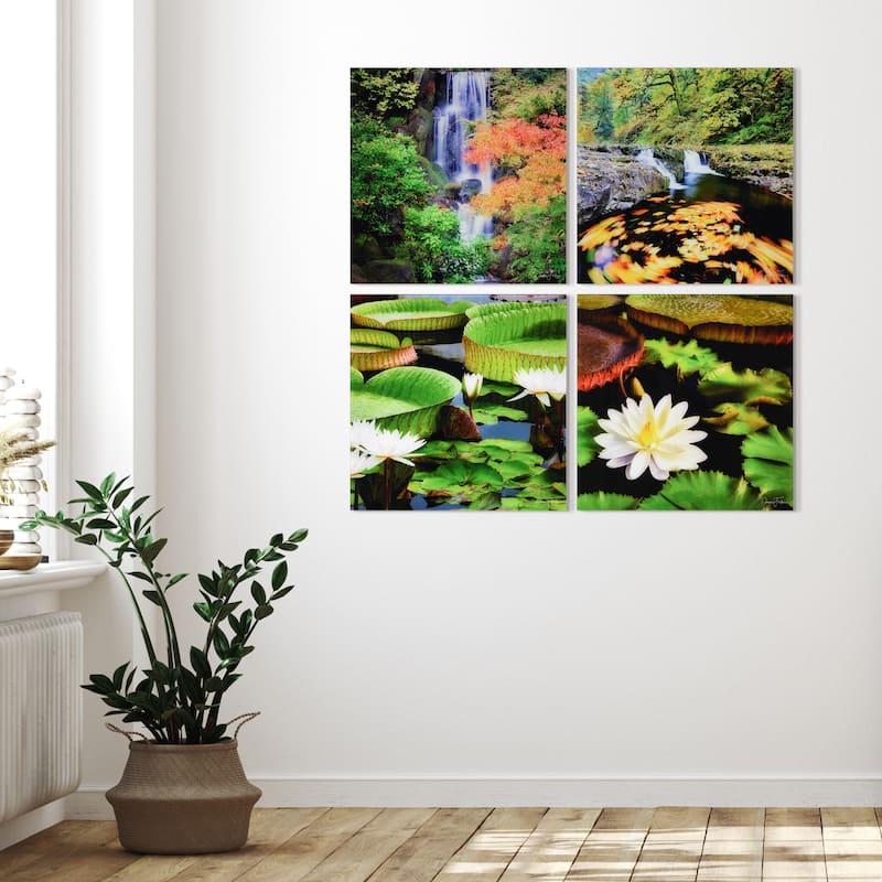 "Amazon's Water Lilies" Frameless Free Floating Reverse Printed Tempered Glass Nature Scapes Wall Art