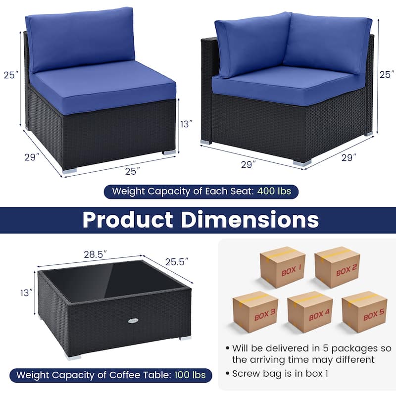 10 Piece Outdoor Wicker Conversation Set with Seat and Back Cushions - 29" x 25" x 25"