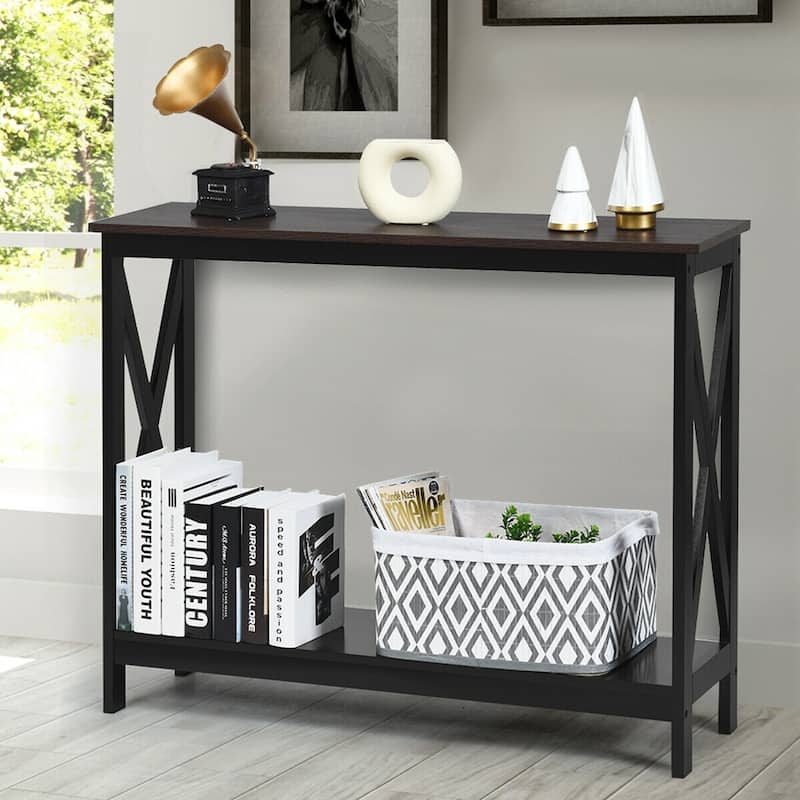 Space-Saving Console Table with Modern X-Shape and Large Shelves Perfect for Entryway or Living Room