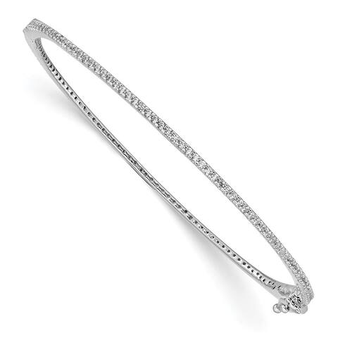 925 Sterling Silver Rhodium-plated Cubic Zirconia Hinged Bangle Bracelet, 6.5"