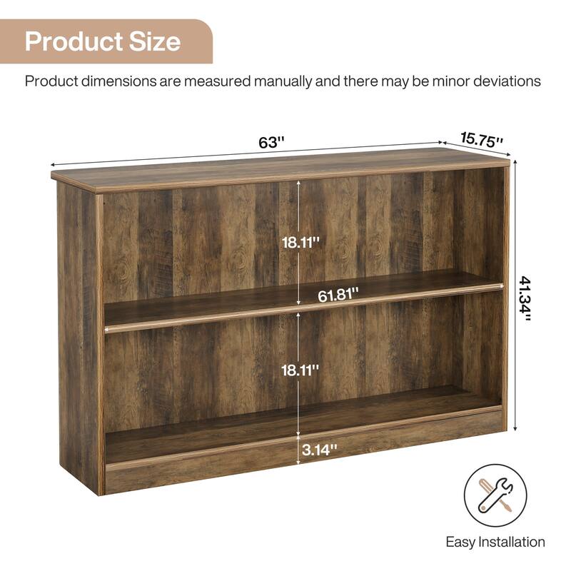 63-Inch Home Bar Table with 2-Tier Storage Shelves - 41.34" D x 63" W x 15.75" H