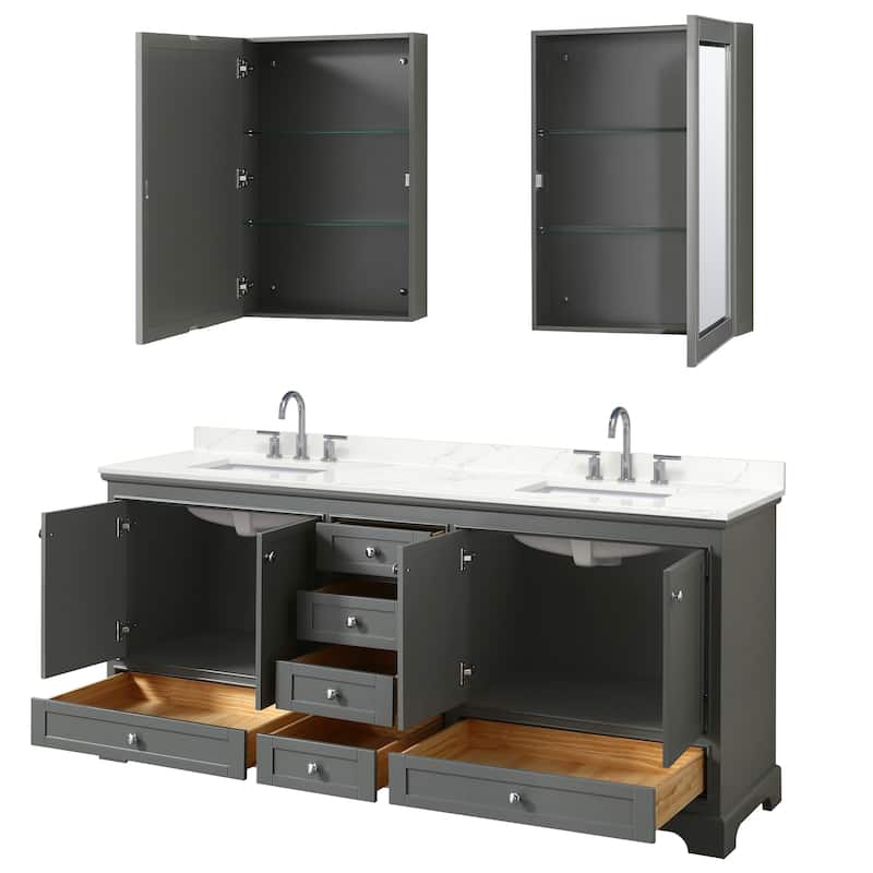 Deborah 80-inch Double Vanity, Quartz Top, Medicine Cabinets