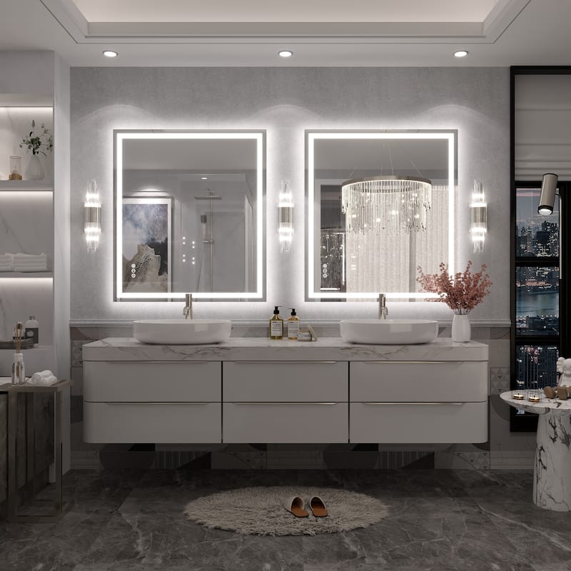 Large LED Bathroom Mirror with UL Listed, Front and Backlit, Anti-Fog