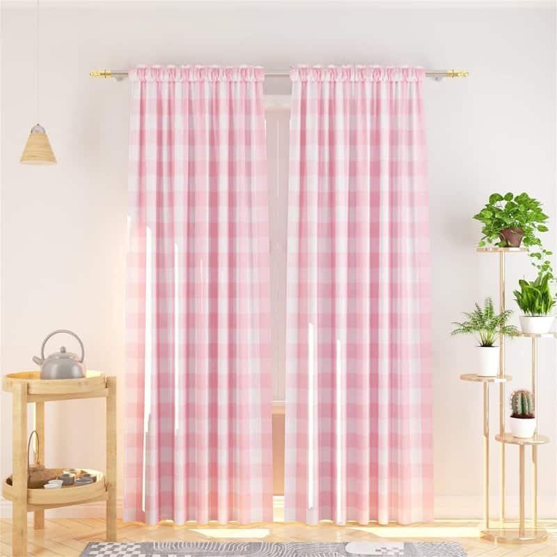 Pink Buffalo Check Curtains 108" Farmhouse