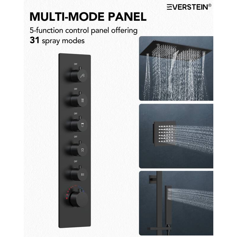 Thermostatic Shower System, 64-Color LED Mood Lighting 3-Functions Shower Head with Bluetooth Music & 6 Body Jets