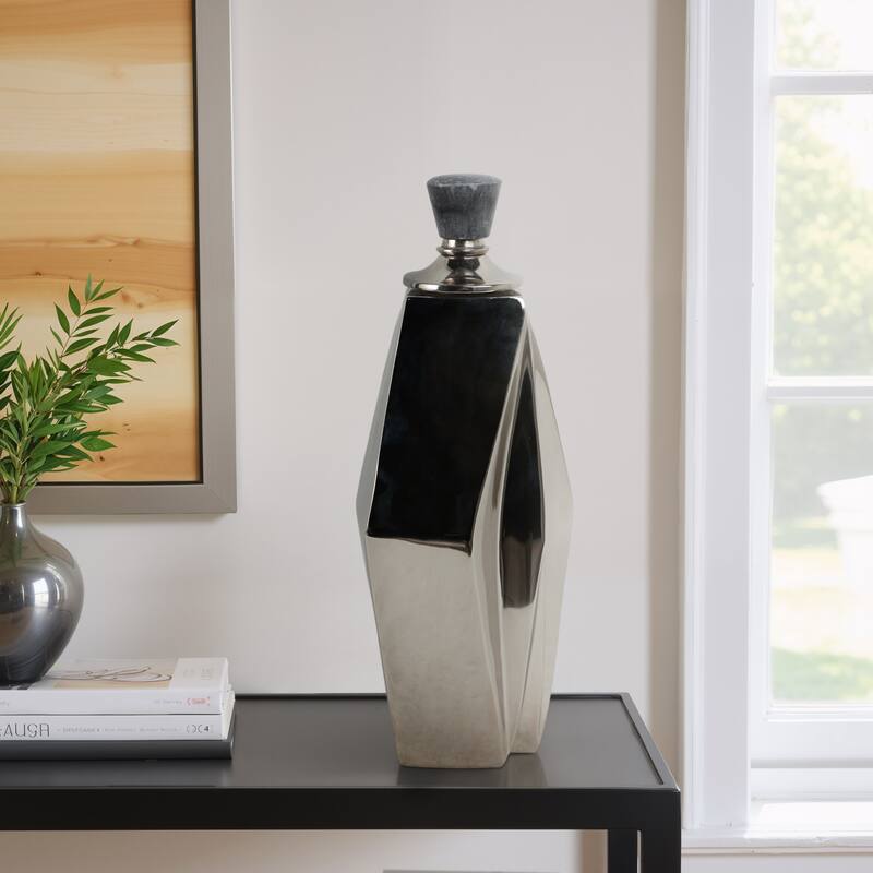 Aluminum Marble Vase Geometric Sculptural Bold Angular Design Interior - 7" x 7" x 17"