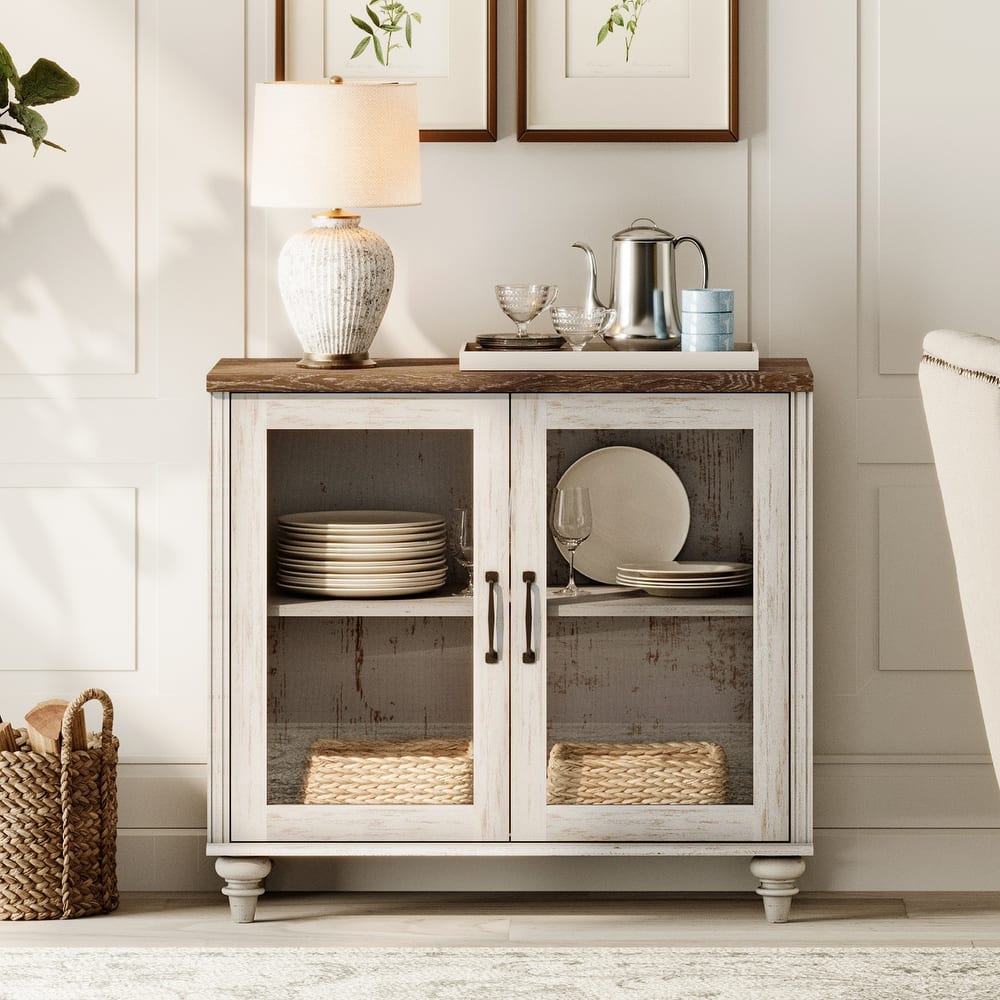 Kitchen Sideboard Buffet Cabinet, Glass Display Cabinet with Storage