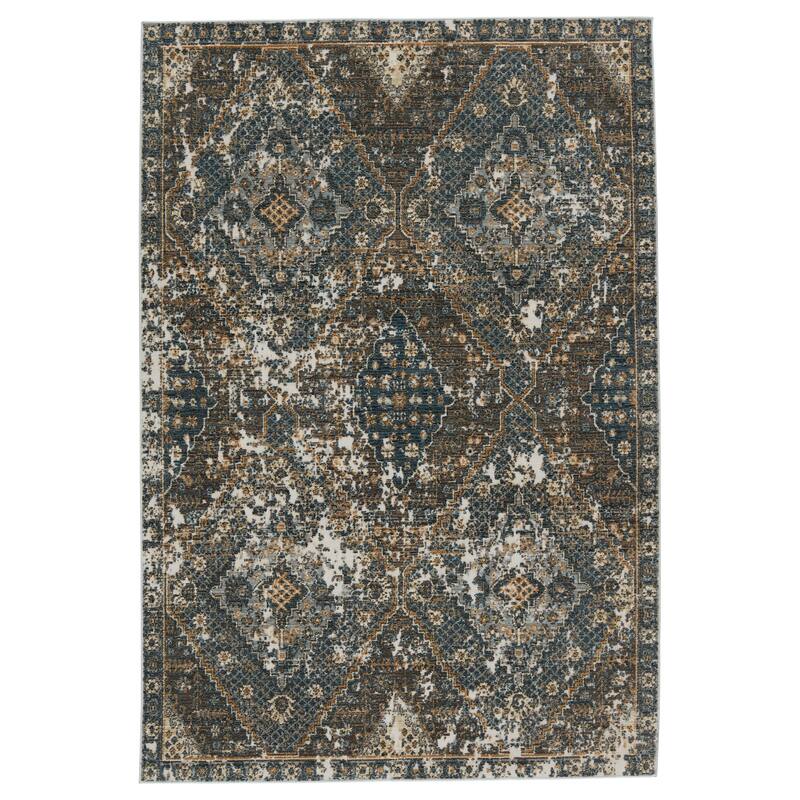 Julia Indoor/ Outdoor Medallion Blue/ Gold Area Rug - 2'6"X4'
