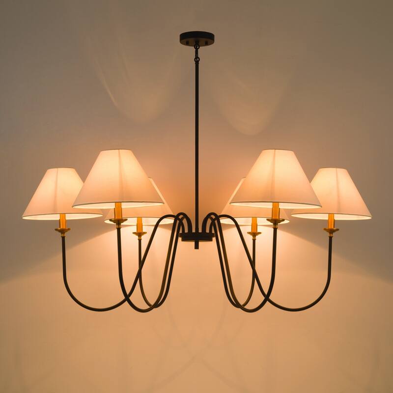 Acroma 6-light Black/Glod Chandelier with Fabric Shade
