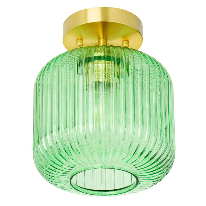 Ignace River of Goods Brushed Gold Metal 10-Inch Ceiling Light with Green Glass Globe Shade - 8" x 8" x 10.25"