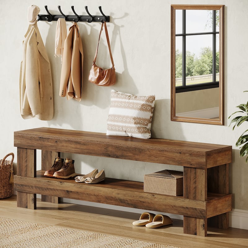 59-inch Entryway Shoe Bench with 2-tier Storage Shelf