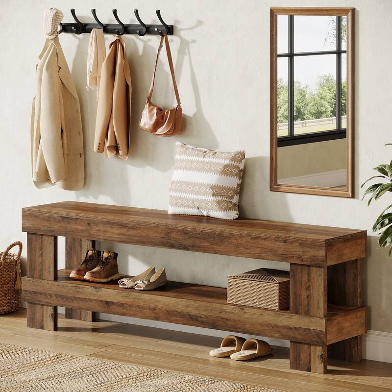 59-inch Long Shoe Storage Bench for Entryway - Brown