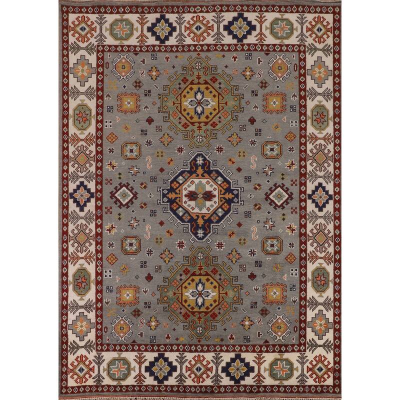 Geometric Kazak Oriental Area Rug Handmade Wool Carpet - 8'0" x 10'1"