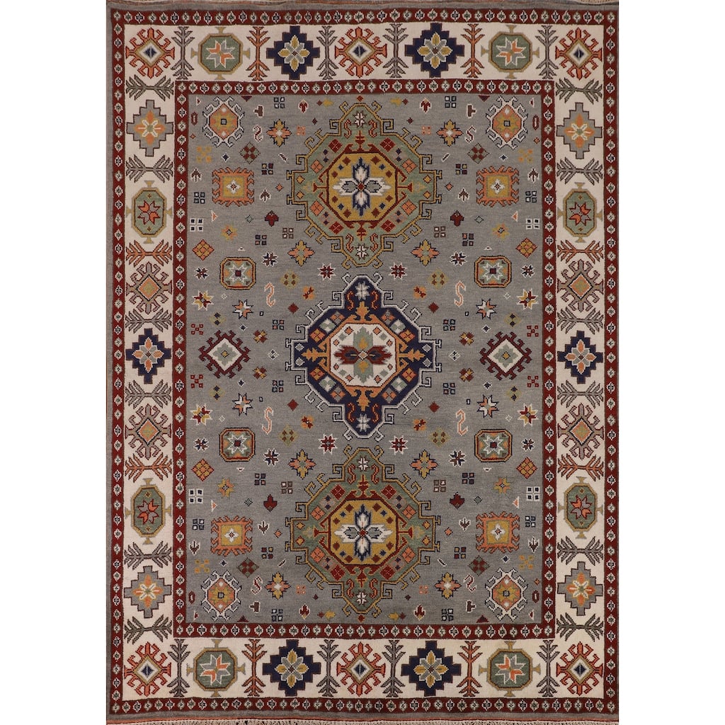 Geometric Kazak Oriental Area Rug Handmade Wool Carpet - 8'0" x 10'1"