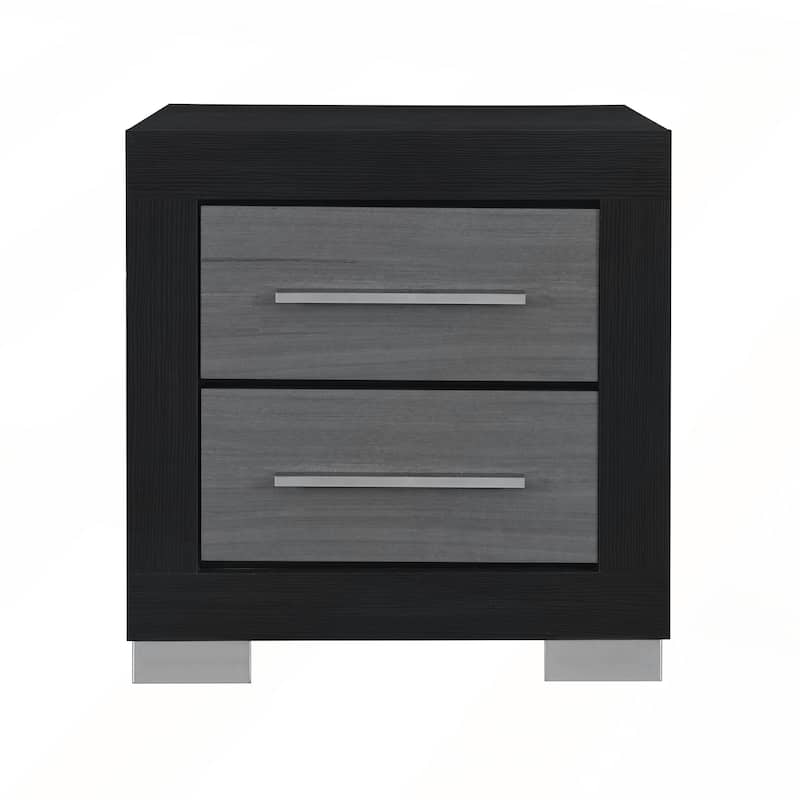 Black and Grey Nightstand with Spacious Drawers for Modern Bedrooms - Black - 2-drawer