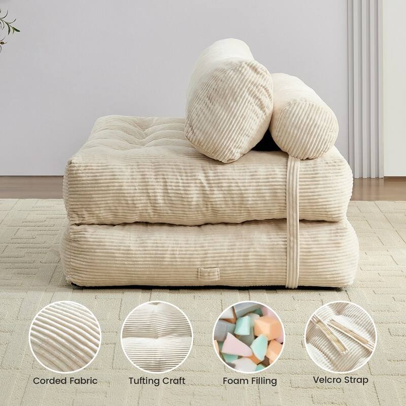 Mixoy W32''/W50'' Corded Velvet Fabric Folding Floor Lazy Futon Sofa Bed