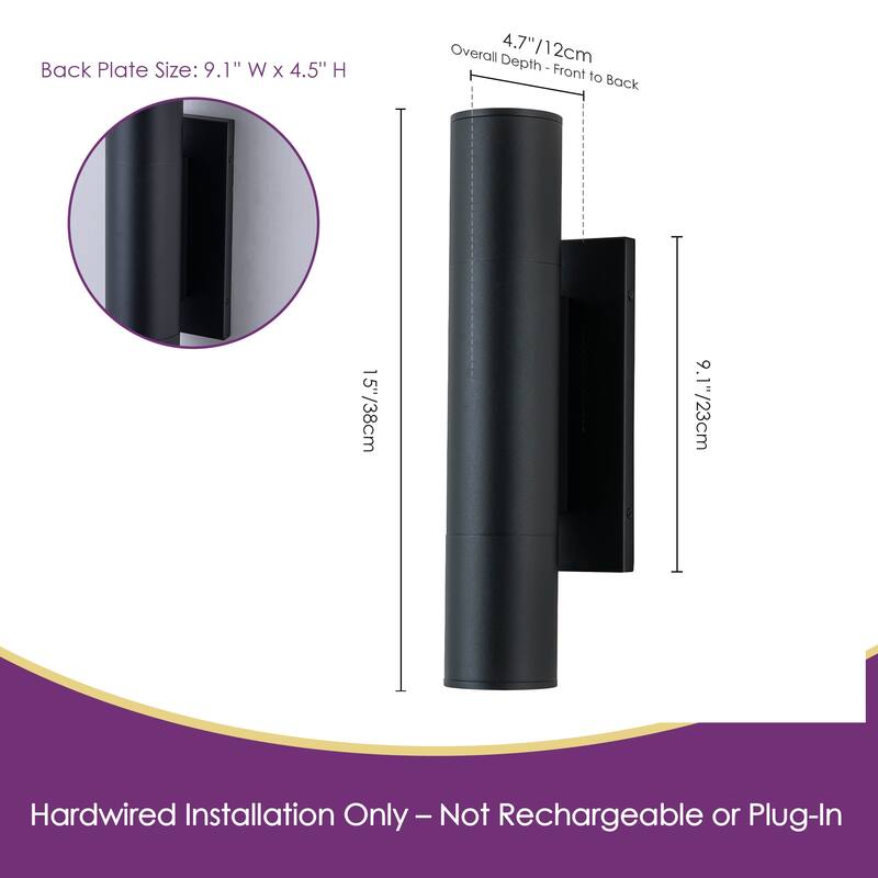 4.5" Modern Black/Gold Cylinder Integrated LED 3000K Up and Down Waterproof Outdoor Wall Armed Sconce