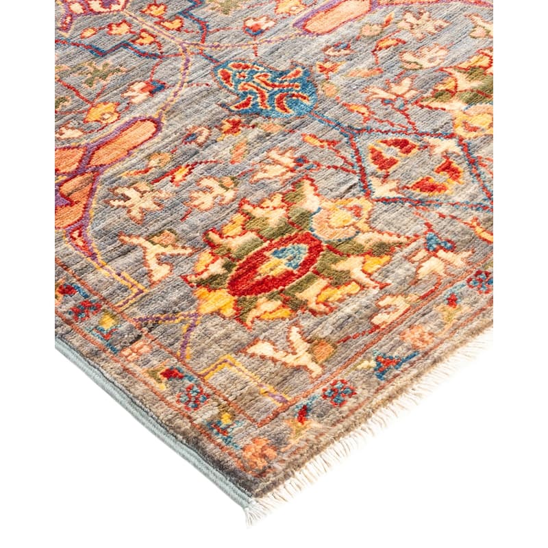 One of a Kind Hand Knotted Traditional Tribal Traditional Area Rug - 4' 10" X 2' 0"