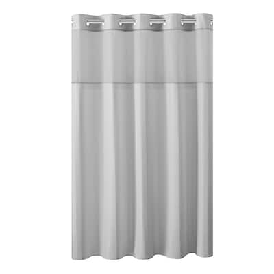 Hookless Waffle Stripe 2-in-1 Shower Curtain with Sheer Top Window and Flex-on Rings, It's a Snap! Liner Compatible
