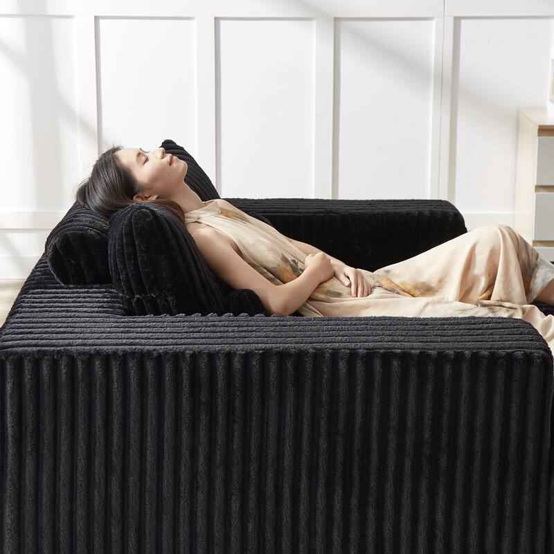 75-Inch Plush Corduroy Fabric Sofa Set with Removable Footrest for Livingroom Fluffy Modular Sleeper Sofa Chair