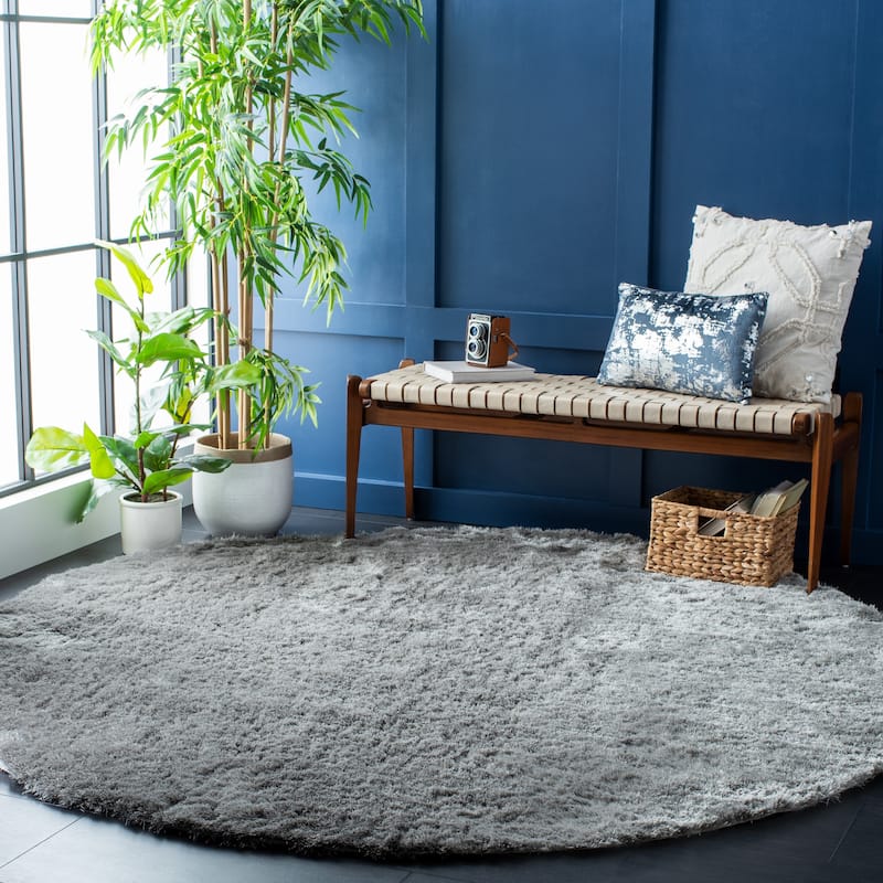 SAFAVIEH Handmade Shag Brooklyn Shag 2-inch Thick Rug - 7' Round - Grey