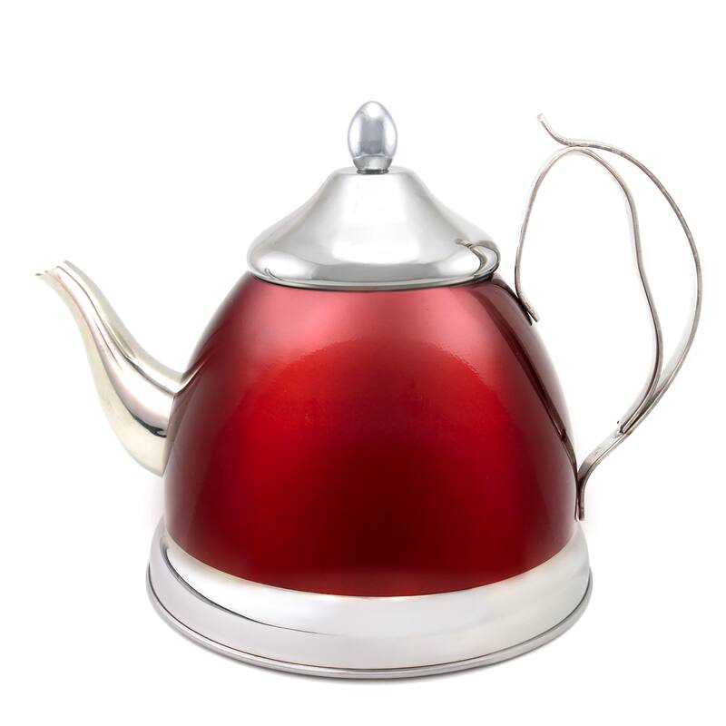 Creative Home Nobili-Tea 2.0 Quart Stainless Steel Tea Kettle Tea Pot with Removable Infuser Basket, Cranberry Color