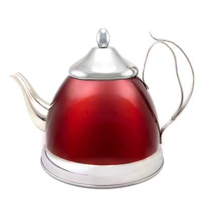 Creative Home Nobili-Tea 2.0 Quart Stainless Steel Tea Kettle Tea Pot with Removable Infuser Basket, Cranberry Color