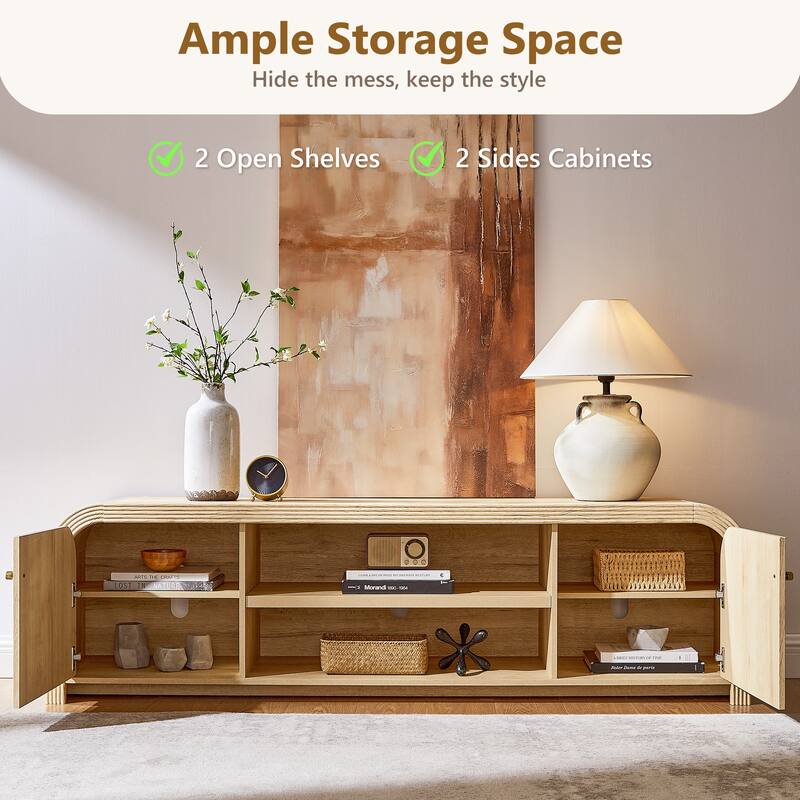 Modern Fluted TV Stand for 80" TV, Media Console, Entertainment Center