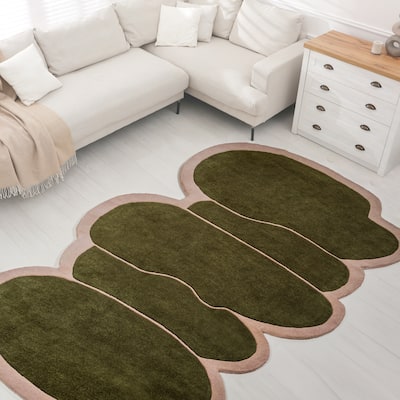 JONATHAN Y Mosaic Modern Border Geometric Handwoven Wool Green/Pink Area Rug