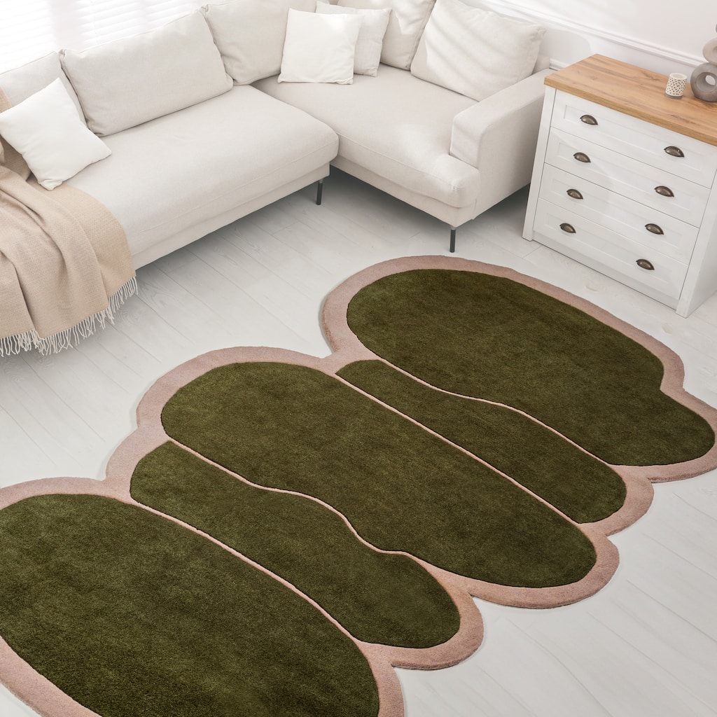 JONATHAN Y Mosaic Modern Border Geometric Handwoven Wool Green/Pink Area Rug