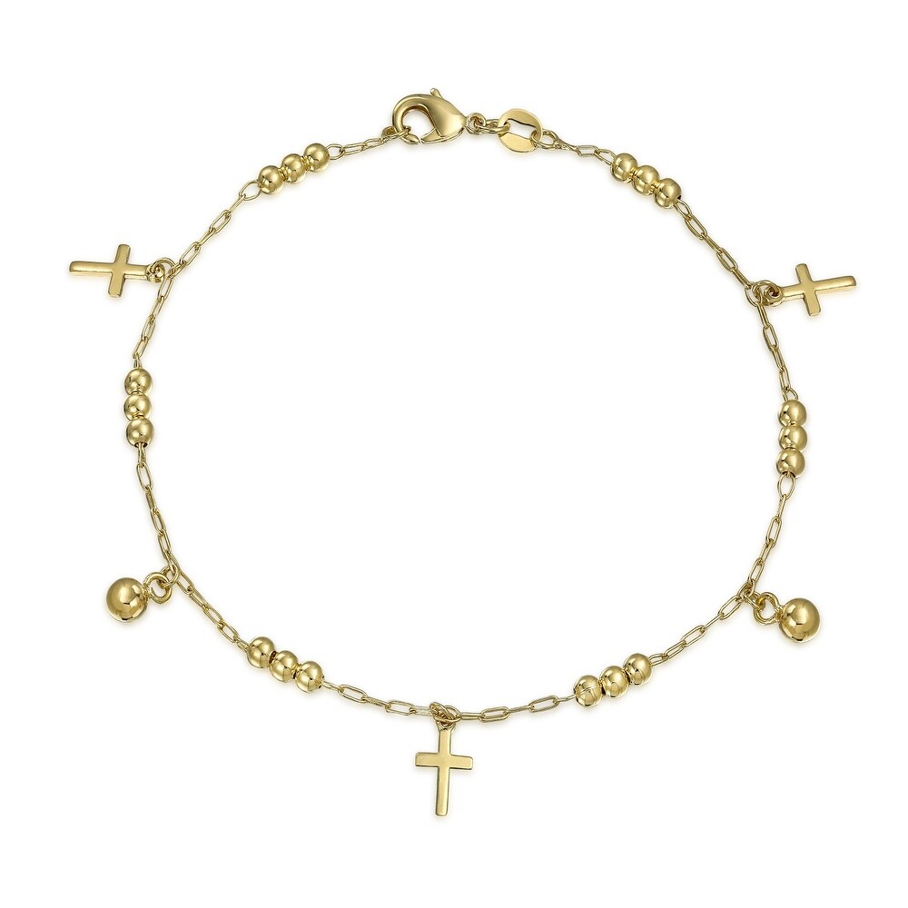 Bling Jewelry Three Multi Lucky Elephant Charm Anklet Ankle Bracelet for Women 18K Gold Plated Brass 9.5Inch