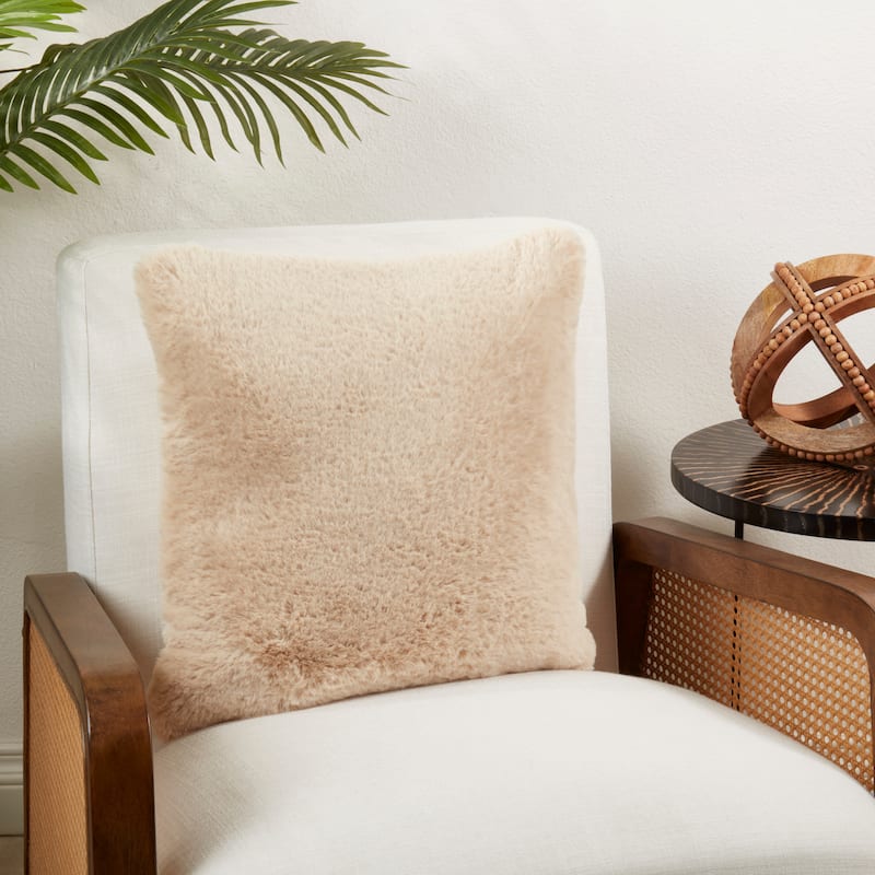 Luxe Comfort Faux Rabbit Fur Poly Filled Throw Pillow