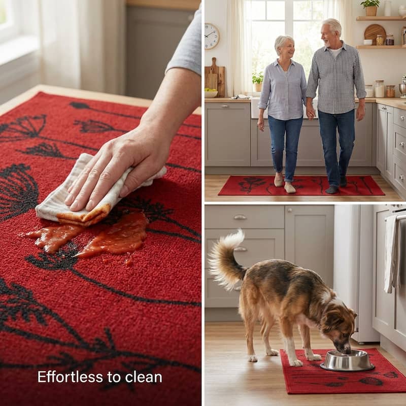 Wool Effect Wildflowers Kitchen Mat or Runner Rug