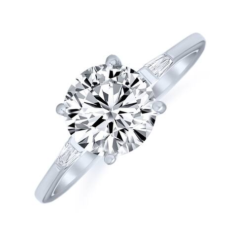 925 Sterling Silver 3CT AAA CZ Solitaire Engagement Ring Baguette Band