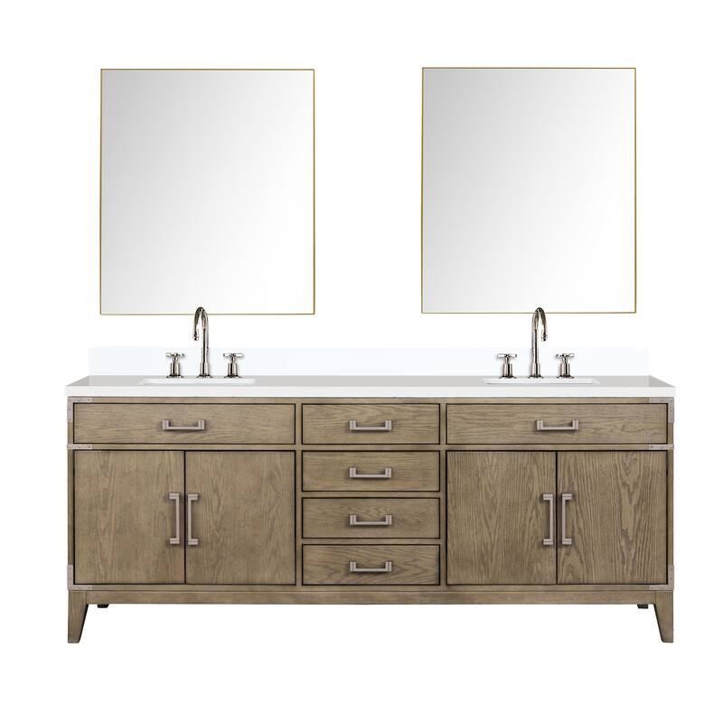 Laurel 60 in W x 22 in D Black Oak Double Bath Vanity, Cultured Marble Top, Faucet Set, and 28 in Mirrors - 80 - Grey Oak