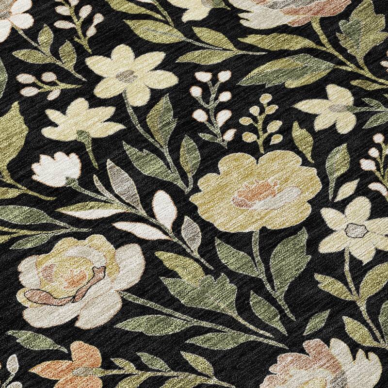 Machine Washable Indoor/ Outdoor Floral Garden Chantille Rug