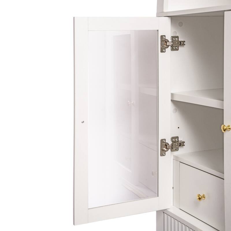 71" Tall Fluted Arched Pantry Cabinet with Glass Doors and Adjustable Shelves for Elegant Kitchen Storage