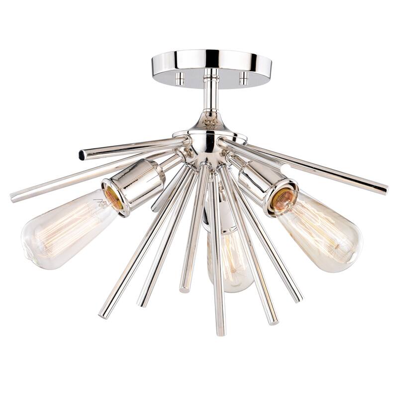 Estelle 17-in W Nickel Mid-Century Modern Sputnik Semi Flush Mount Ceiling Light - 17-in W x 11.5-in H x 17-in D - Polished Nickel - 17-in W x 11.5-in H x 17-in D