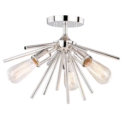 Estelle 17-in W Nickel Mid-Century Modern Sputnik Semi Flush Mount Ceiling Light - 17-in W x 11.5-in H x 17-in D