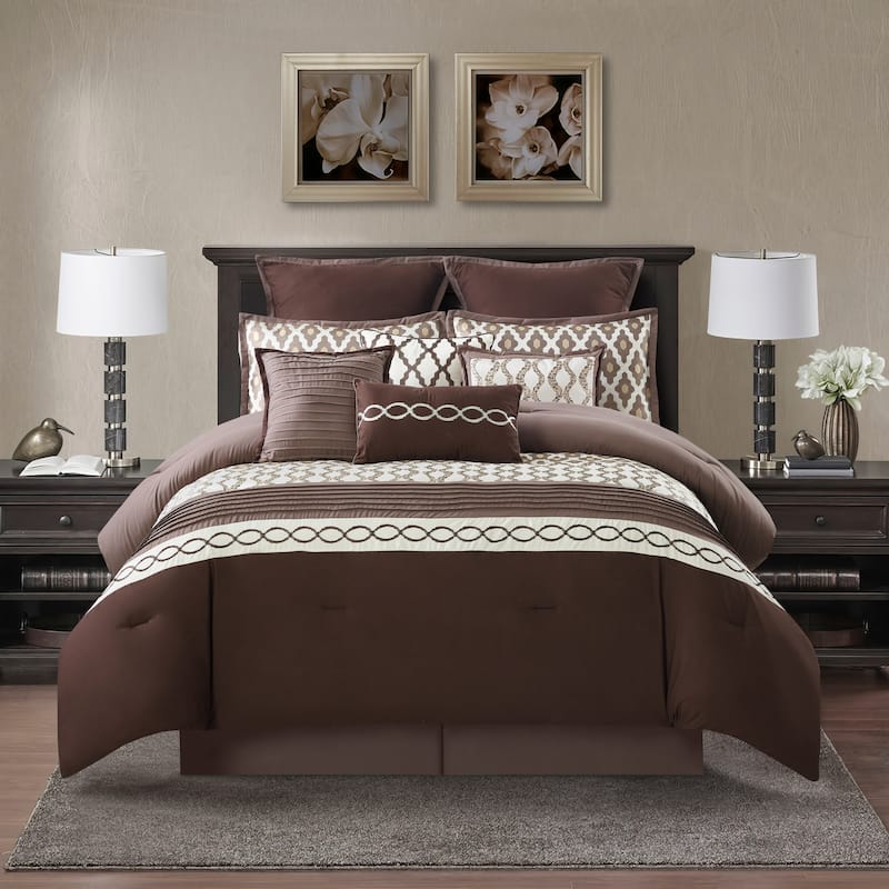 Nanshing Calvin Luxury10-Piece Geometric Comforter Set - Brown - California King