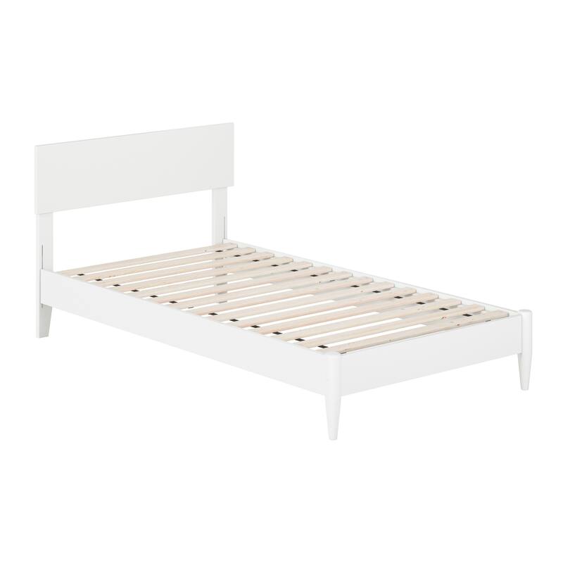 Modern Low Profile Wood Platform Bed - Twin Size Bed Frame, White Finish, Simple Design