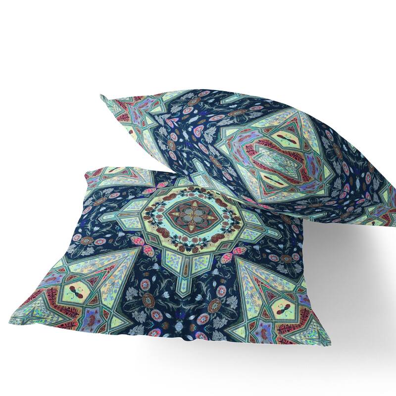 HomeRoots Set of Two 16" X 16" Blue and Green Blown Seam Floral Indoor Outdoor Throw Pillow - 16.00' X '16.00' X '5.00